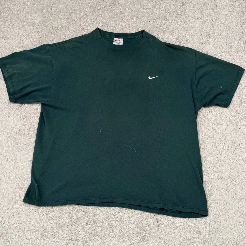 VTG‎ 90s Nike T-Shirt XXL Forest Green Made in USA Mini Swoosh Heavy Cotton